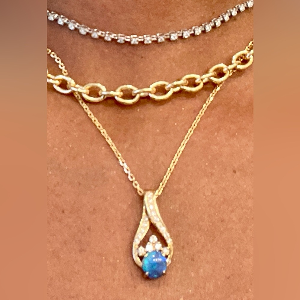 🎇 Black Opal & Diamond 14K Gold Pendant 💚🩵 - Picture 11 of 16